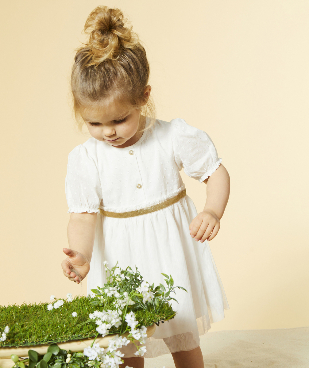 ROBE MANCHES COURTES BÉBÉ FILLE BLANCHE AVEC TULLE