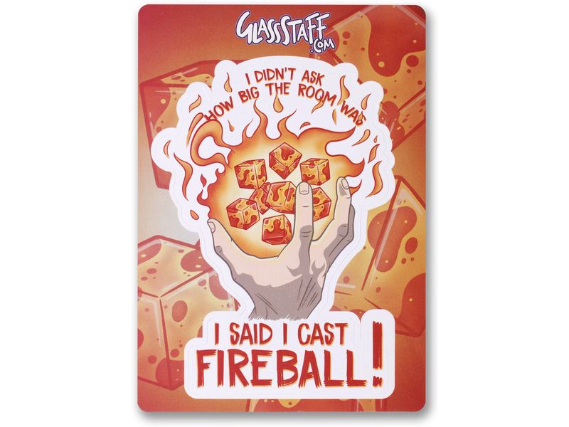Glass Staff I Cast Fireball Sticker Beige/Orange/Rot Aufkleber für RPG-Fans