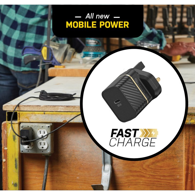 OtterBox UK Wall Charger 30W GaN - 1X USB-C 30W USB-PD, noir