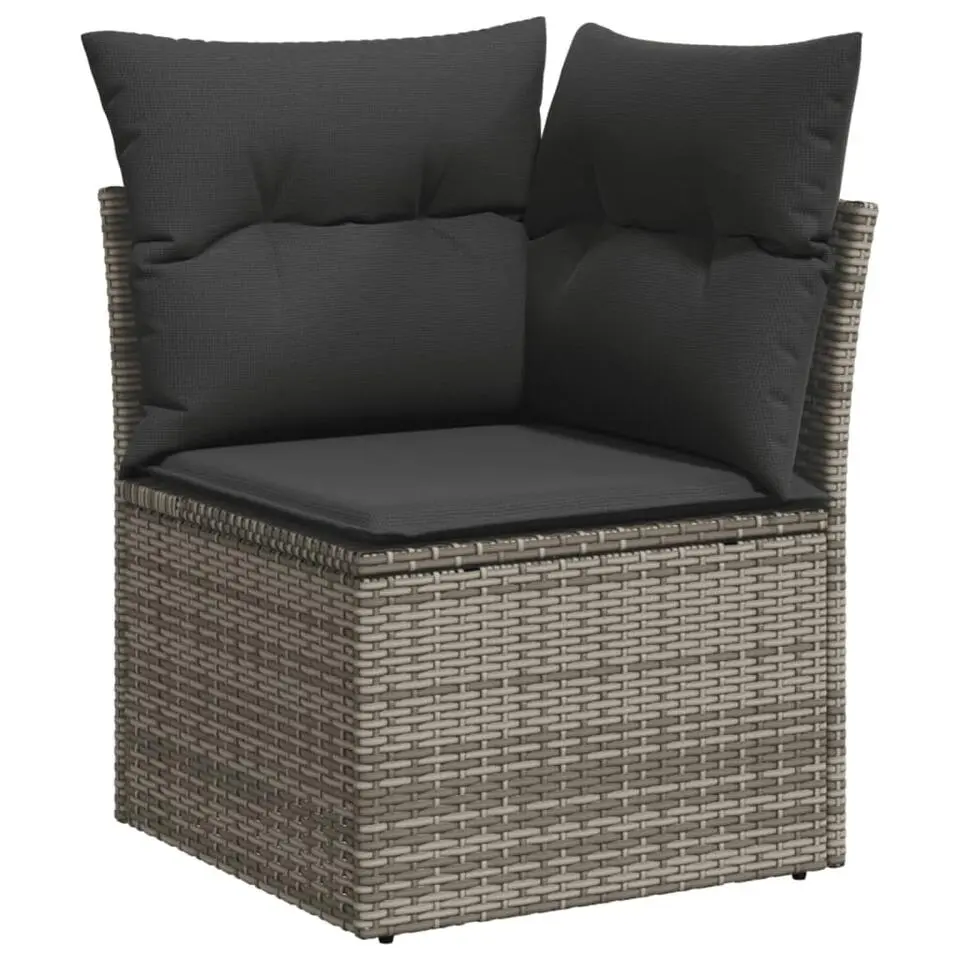 vidaXL Loungeset met kussens & hout armsteun voor 9 - Grijs - Poly rattan
