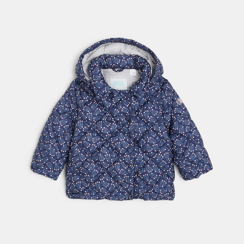 Doudoune légère matelassée fleurie bleue bébé fille