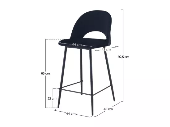 Lot de 2 chaises pour îlot central 65 cm en velours noir - Pénélope