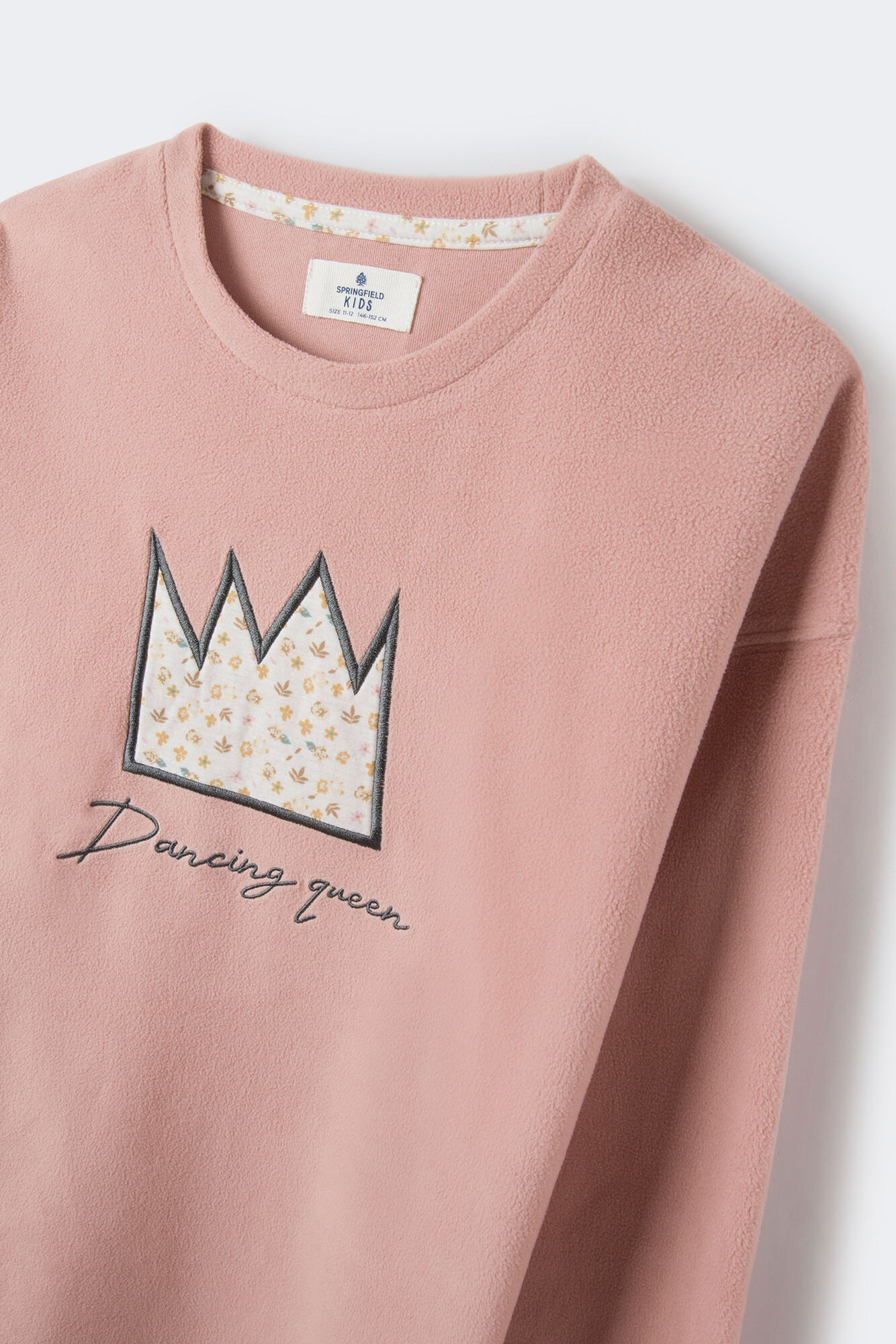 Pijama de lã polar com estampa de coroa para meninas