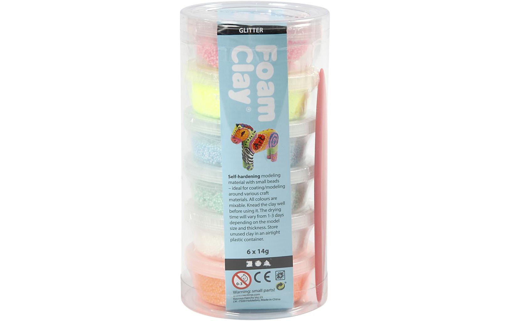 Modellier-Set Foam Clay 6 x 14 g Gelb/Pink/Hellblau/OrangeSelbsthärtende Modelliermasse mit winzigen Styroporkügelchen