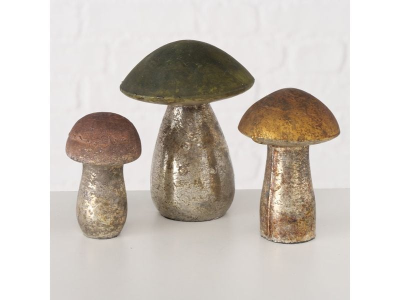 Boltze Aufsteller Pilze Putu 3er Set Dekorative Figur aus Glas