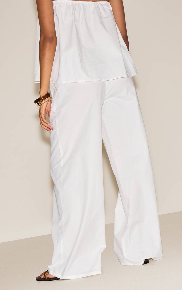 Crème Pantalon Large En Coton Tissé À Taille Élastiquée