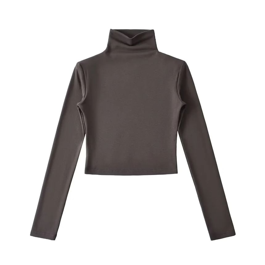 Asiris - T-shirt met lange mouwen en coltrui, effen en cropped