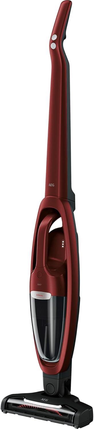 AEG QX7-ANIM 2in1 Akku Staubsauger / schlanke Bauform / Multi-Bodendüse / hochwirksam auf Teppichen / bis zu 50 min Laufzeit / 21,6 Volt / inkl. Tierhaardüse und Zubehör / freistehend / rot