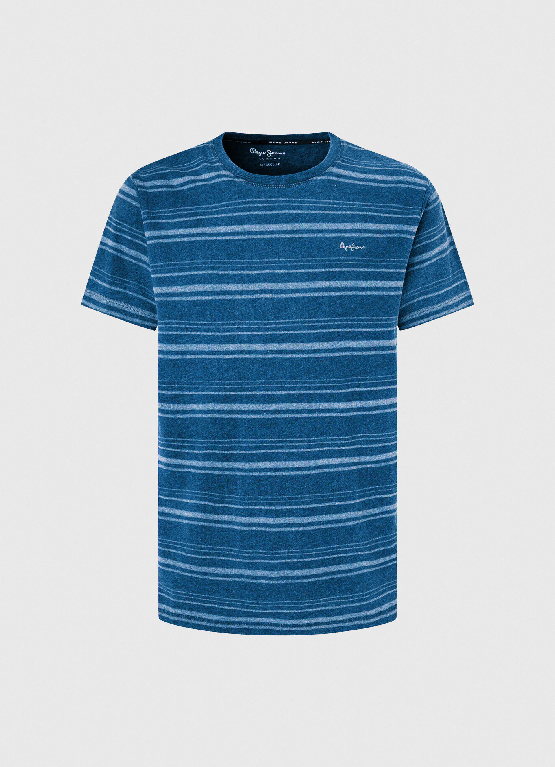 CAMISETA DE ALGODÃO COM ESTAMPA LISTRADA - azul índigo