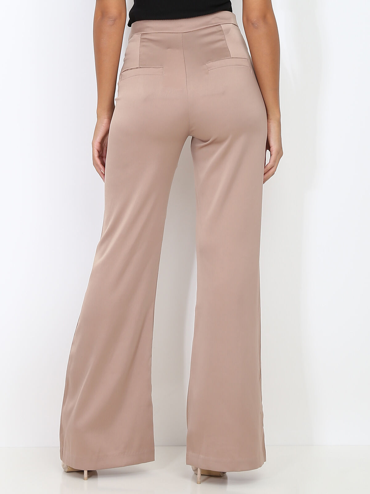 Pantalon moulant flare satiné- Taupe