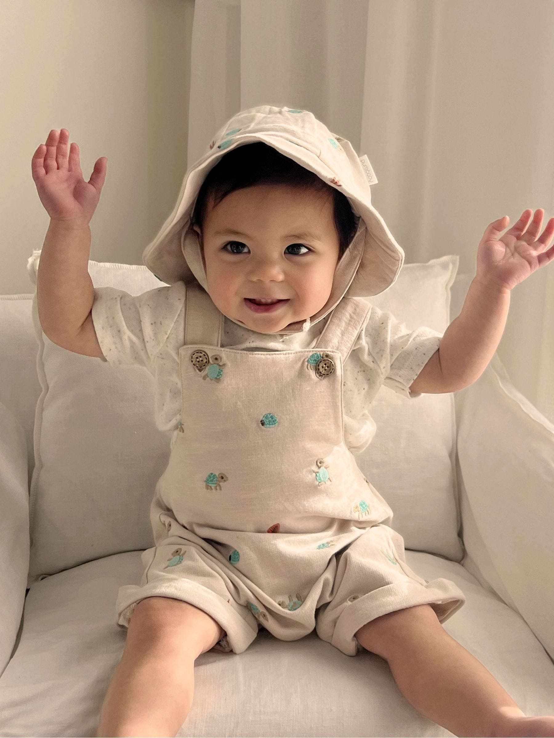 Purebaby geborduurde schildpad 100% katoenen tuinbroek