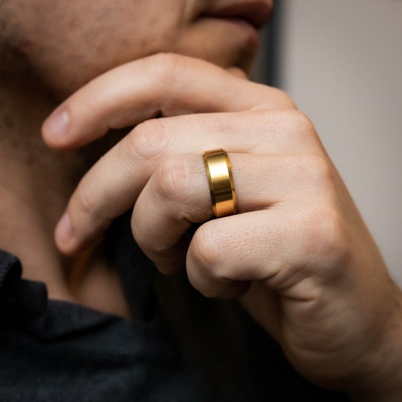 Bague Anneau Homme Acier Doré APLA