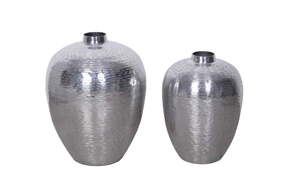 Elegantes Vasen 2er Set ORIENTAL 32cm silber im Rice Hammerschlag Design