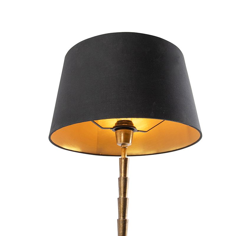Art deco tafellamp brons met katoenen kap zwart 35 cm - Pisos