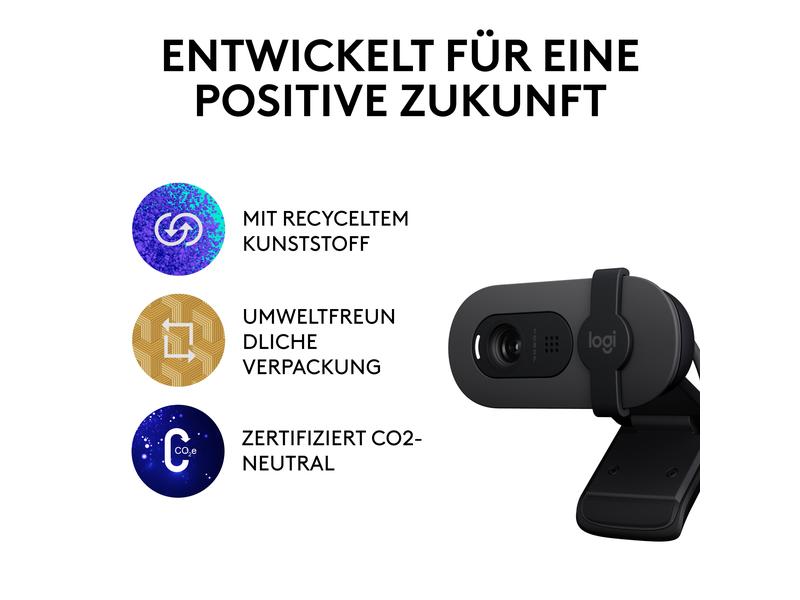 Logitech Brio 100 Graphite Full HD-Webcam mit integrierter Abdeckblende