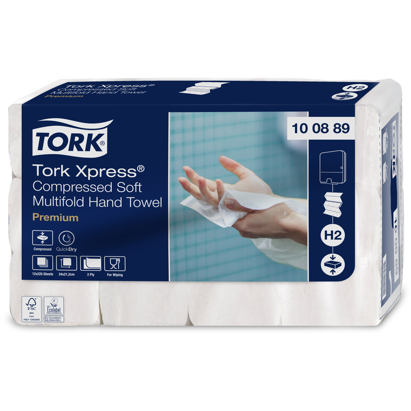Tork Falthandtücher Z-Falz Xpress Compressed H2, weiss, 1 Karton à 12 Pack (2700 Tücher)