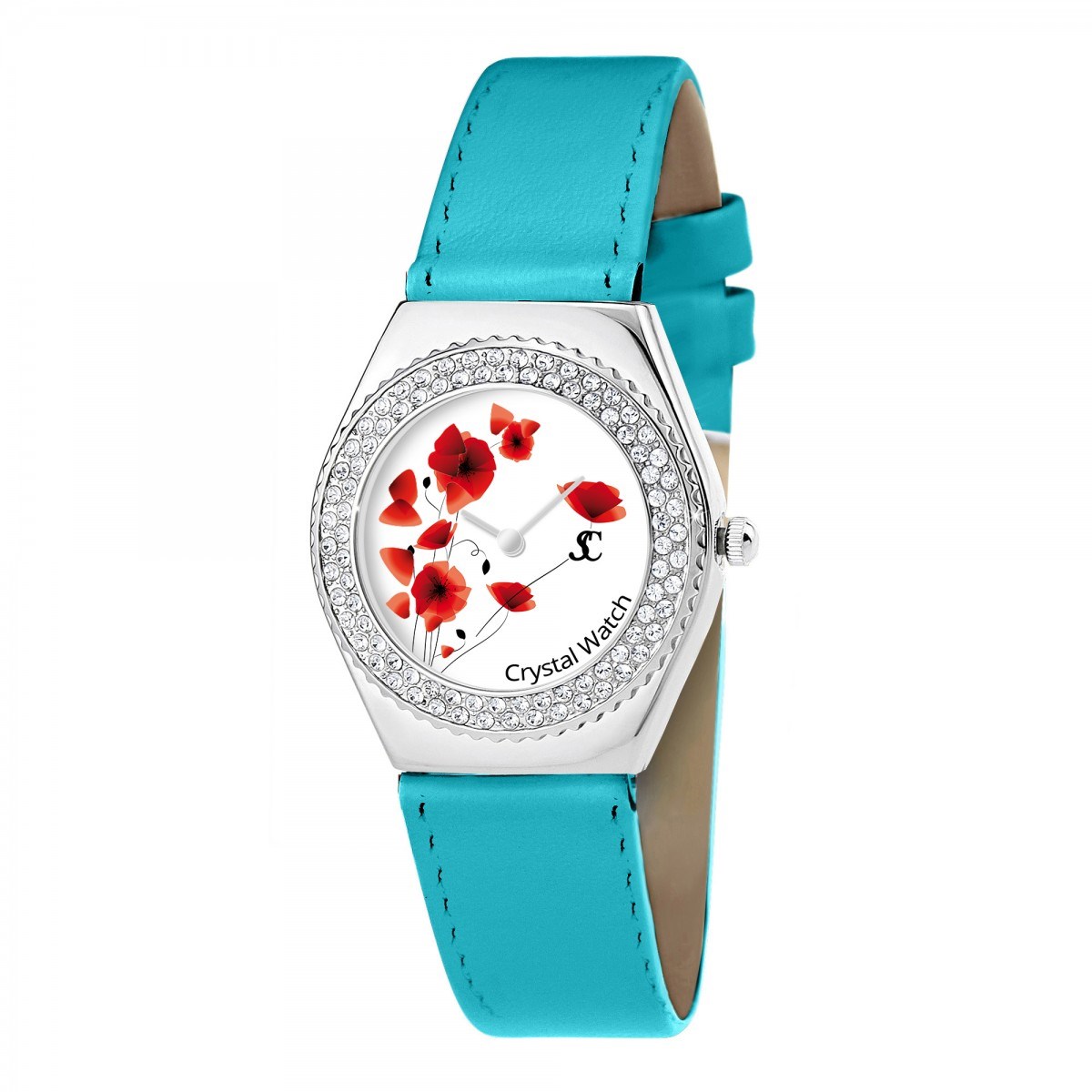 Montre Alysson Coquelicot à mouvement tournant SC Crystal ornée de Cristaux scintillants
