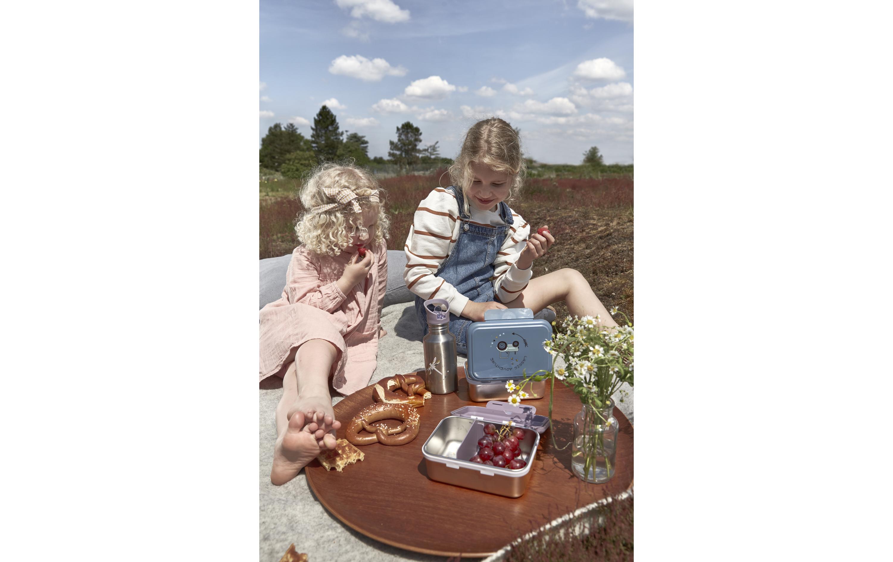 Lunchbox Edelstahl Traktor Blau/SilberBrotdose mit integriertem Silikonring im Deckel