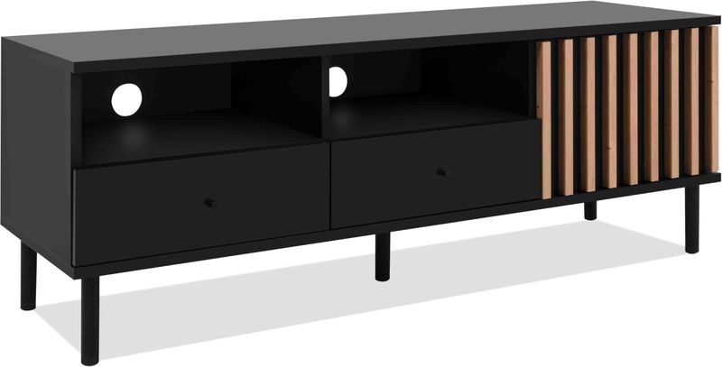 TV-meubel - MONZA - Zwart - 2 Lades - 2 Open Nissen - 1 Deur - 138 x 49 x 40 cm