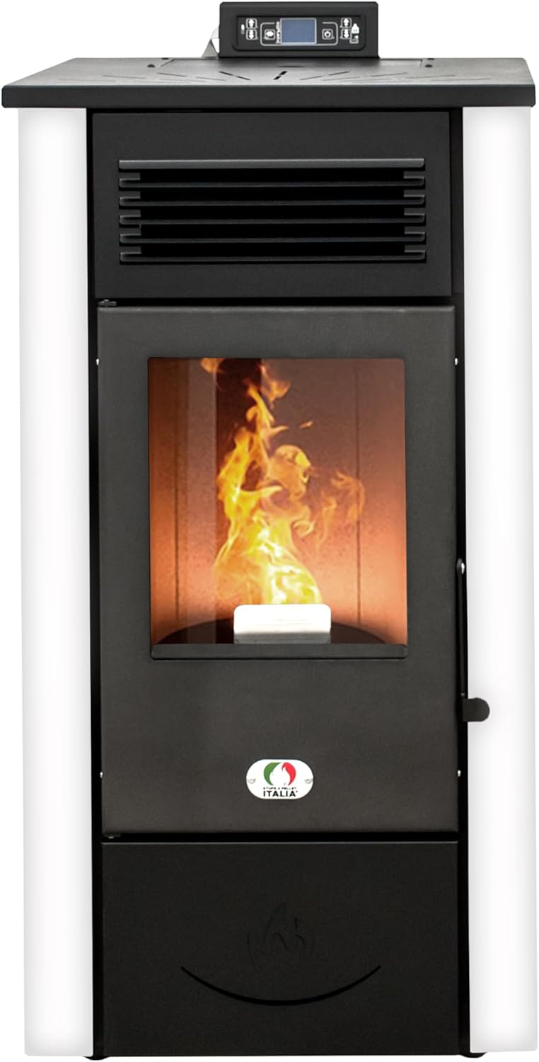 STUFE A PELLET ITALIA Canada 12 KW Kanalisiert 5 Sterne WiFi | Pelletöfen Effizienz 91% Heizt 120m² Autonomie 15 Std. 5-Sterne-Zertifiziert Programmierbar WiFi-Steuerung 5 Kräfte 24 M Garantie Weiß