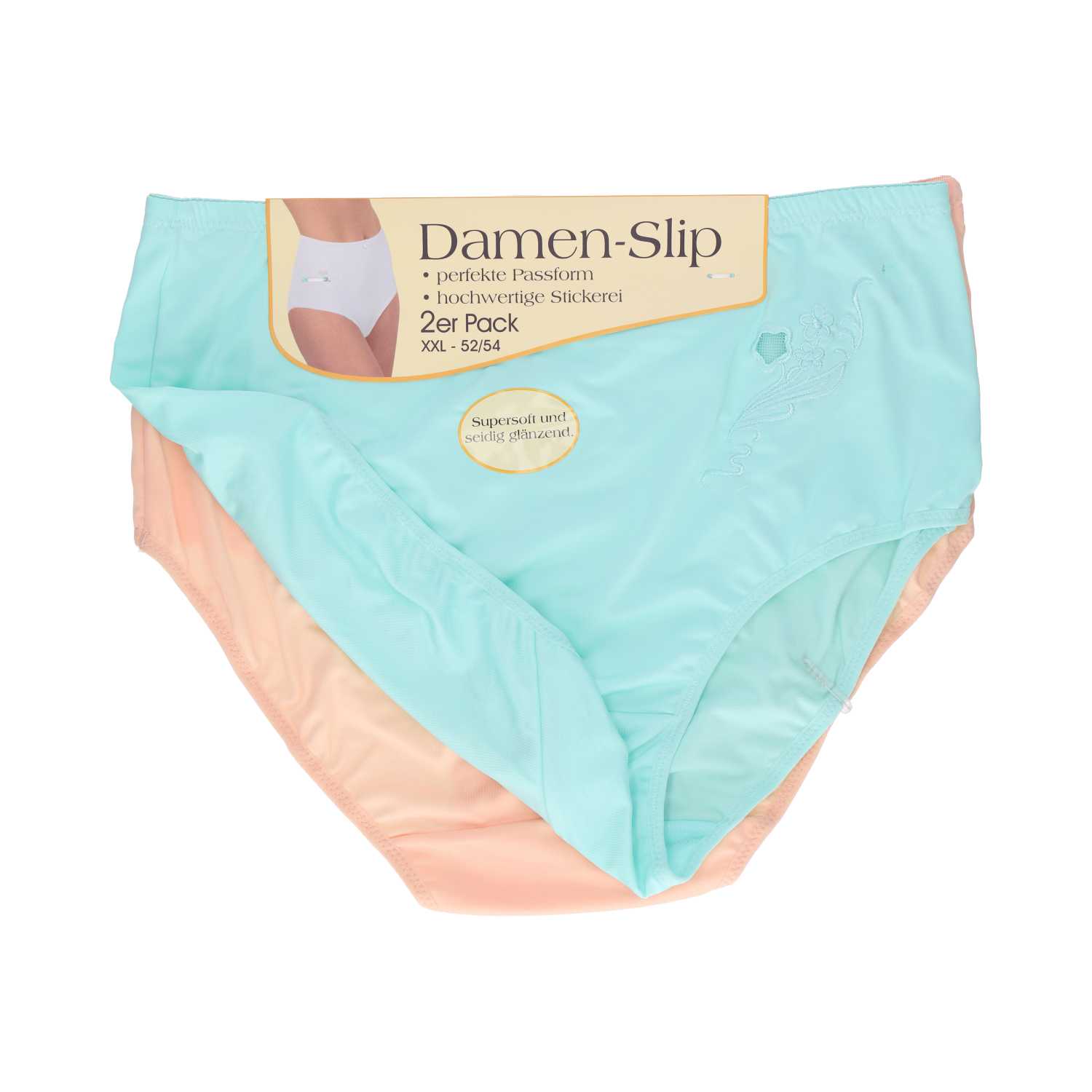 Damen Slip Microfaser mit Stickerei Gr. 40/42–52/54 pastellfarben 2er 6fach