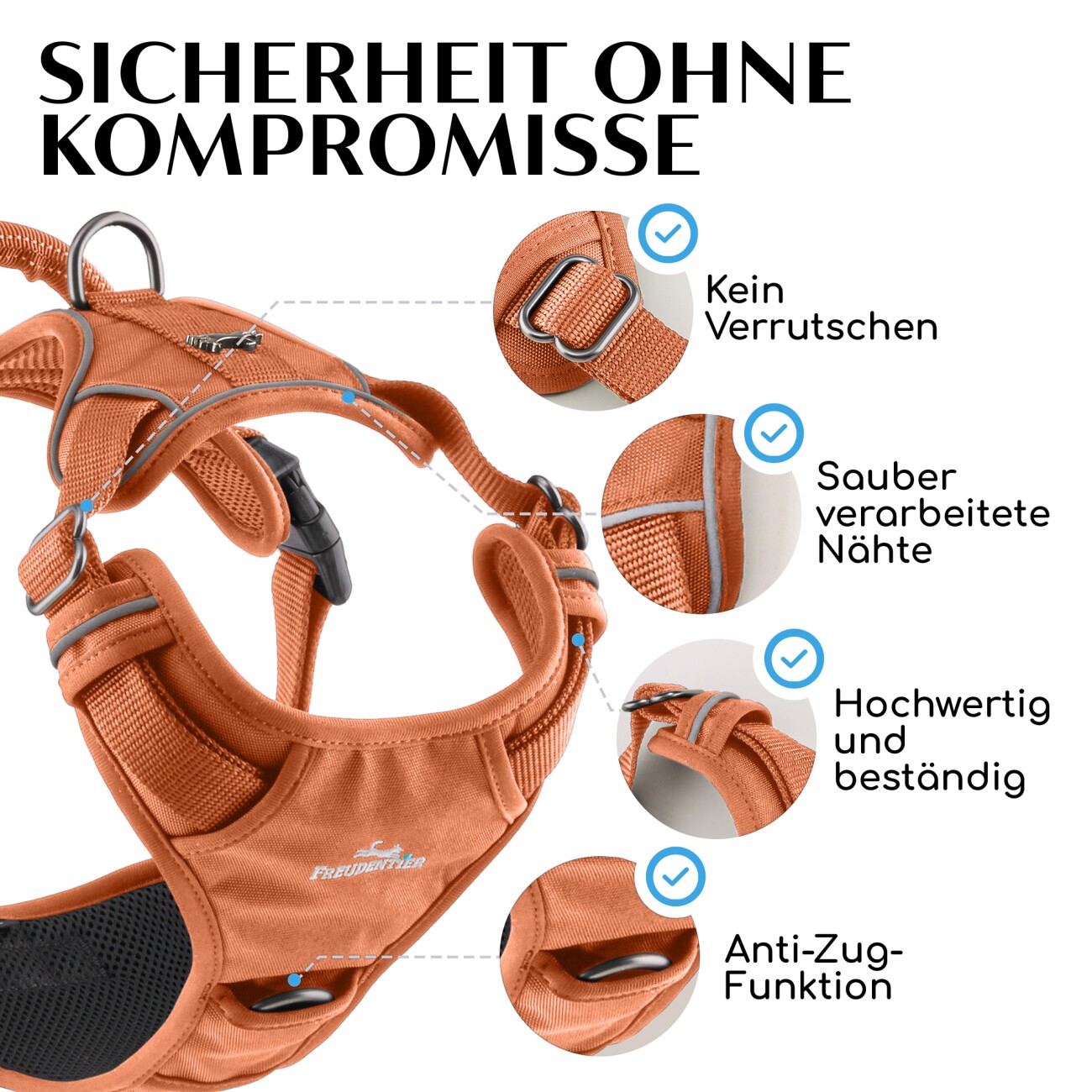 Freudentier Hundegeschirr mit Mesh-Polsterung L