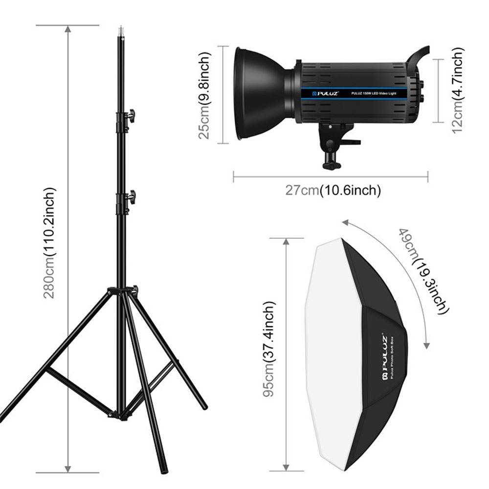 (95x49cm) PKT3108 LED Fotostudio Softbox Fotobeleuchtung Tripod Stativ mit Diffusor   Fernbedienung (3200K - 5600K) - Schwarz