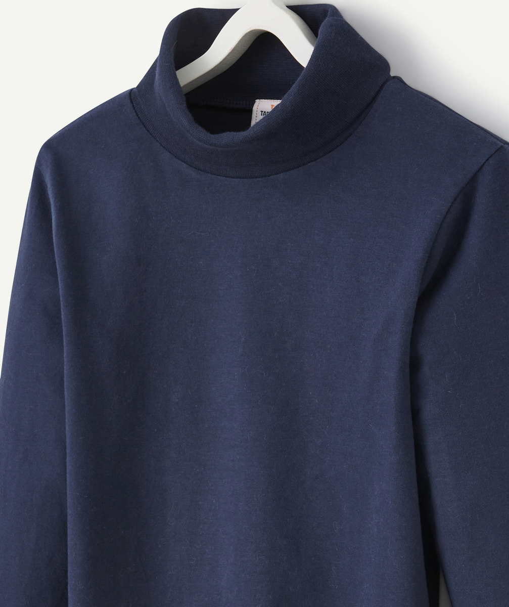 SOUS-PULL COL ROULÉ GARÇON BLEU FONCÉ EN COTON