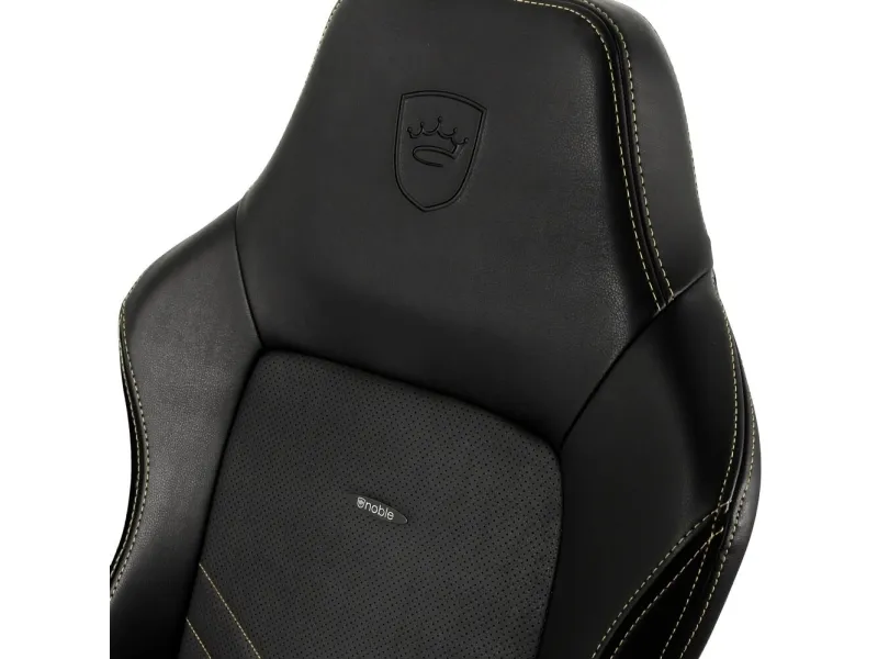 Noblechairs Hero - Stol - ergonomisk - armstøtter - T-formet - vippe - drejeled - aluminium, polyurethan, stål, memory foam, polyuretan vegan falsk læder - sort, guld
