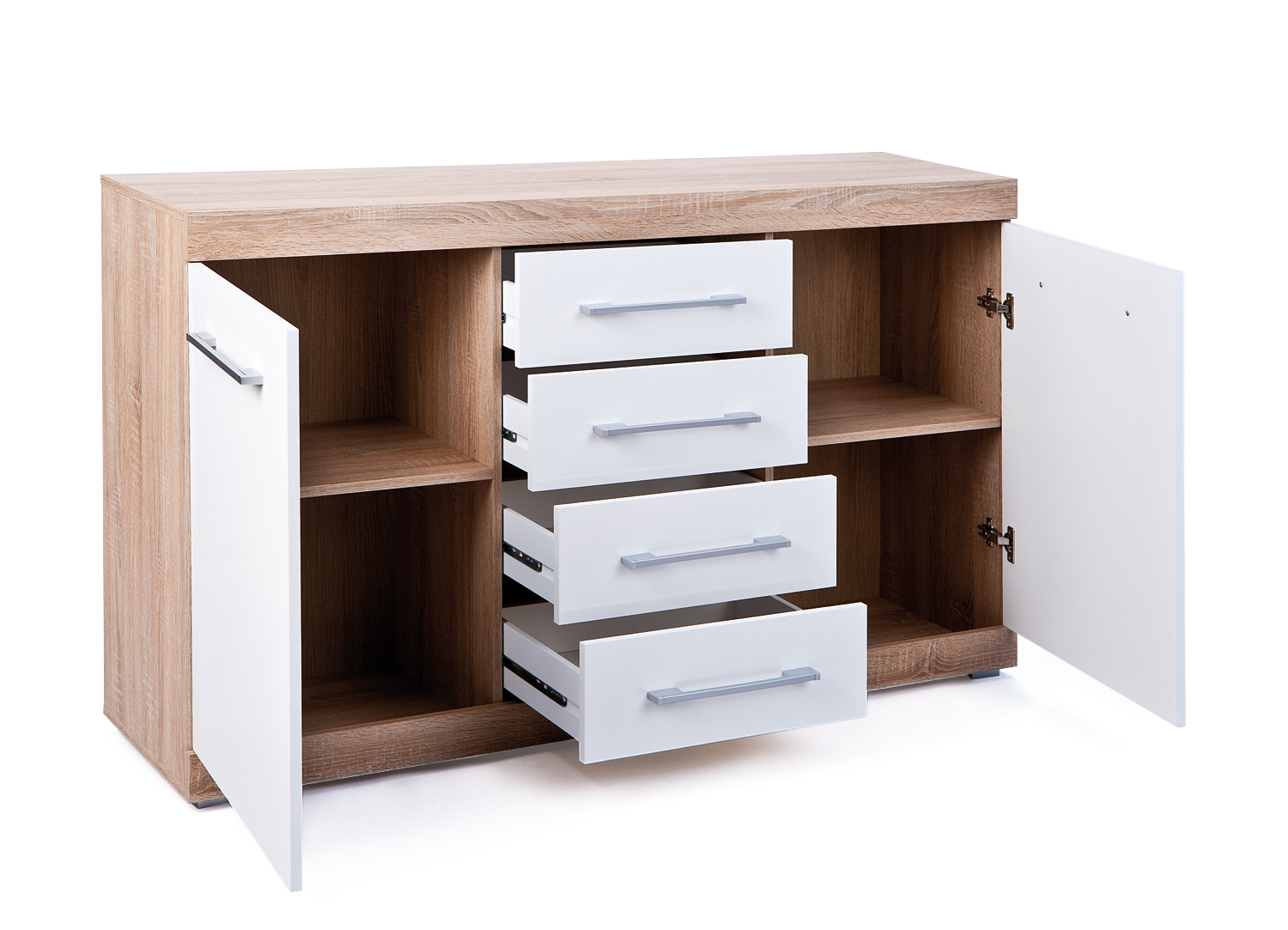 Kommode LUBLIN - weiß - Sonoma Eiche - 155 cm
