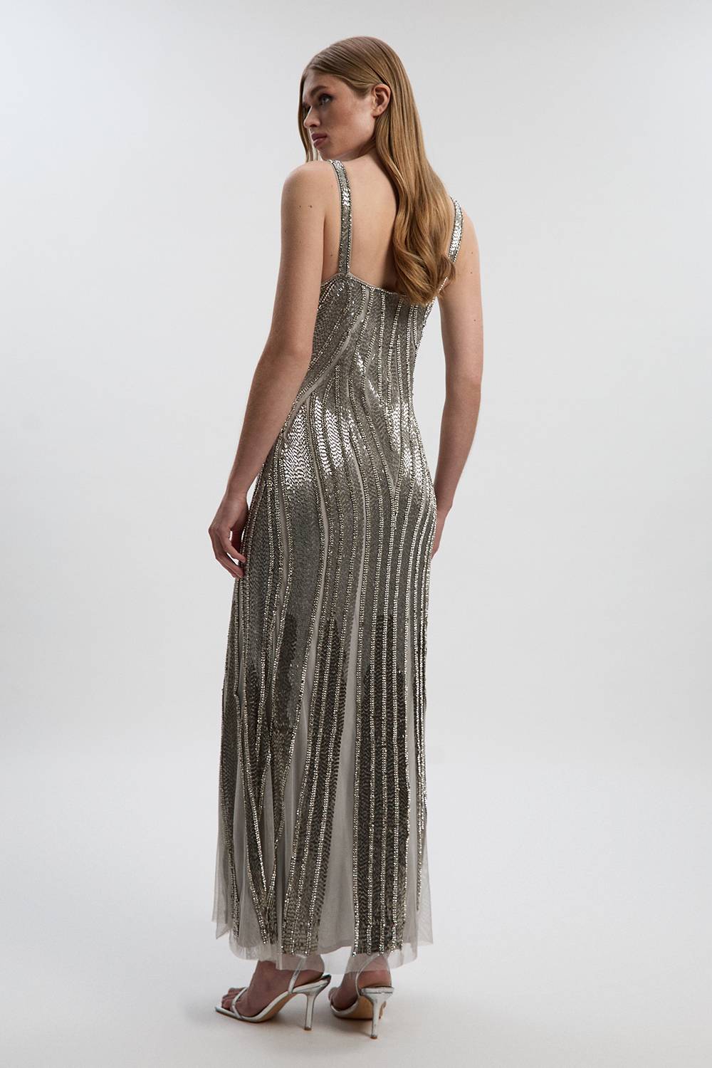 KarenMillen Robe Maxi Tissée à Encolure Cœur et Contours Perlés