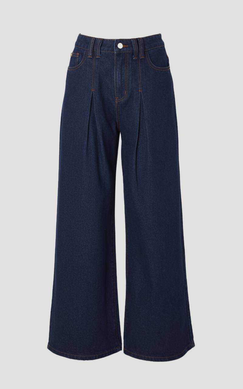 KarenMillen Jean Denim Jambes Larges à Plis Devant