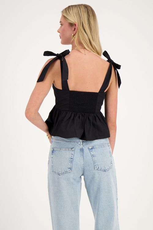 Zwarte corset top met strikbandjes