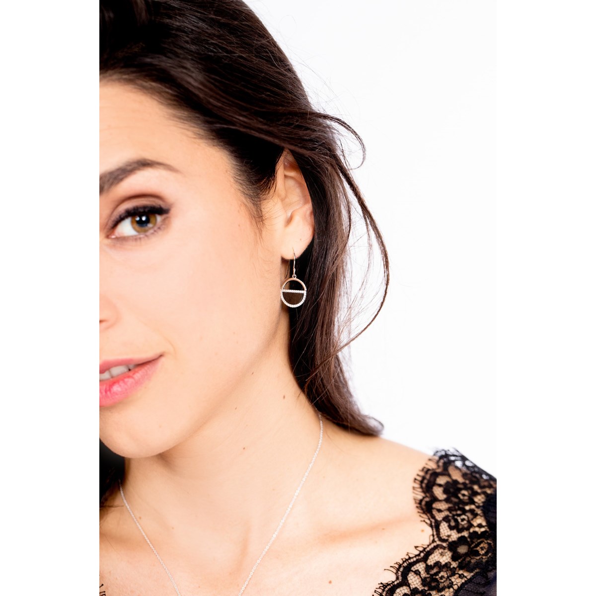 Boucles d'oreilles pendantes en Argent avec oxyde de zirconium blanc