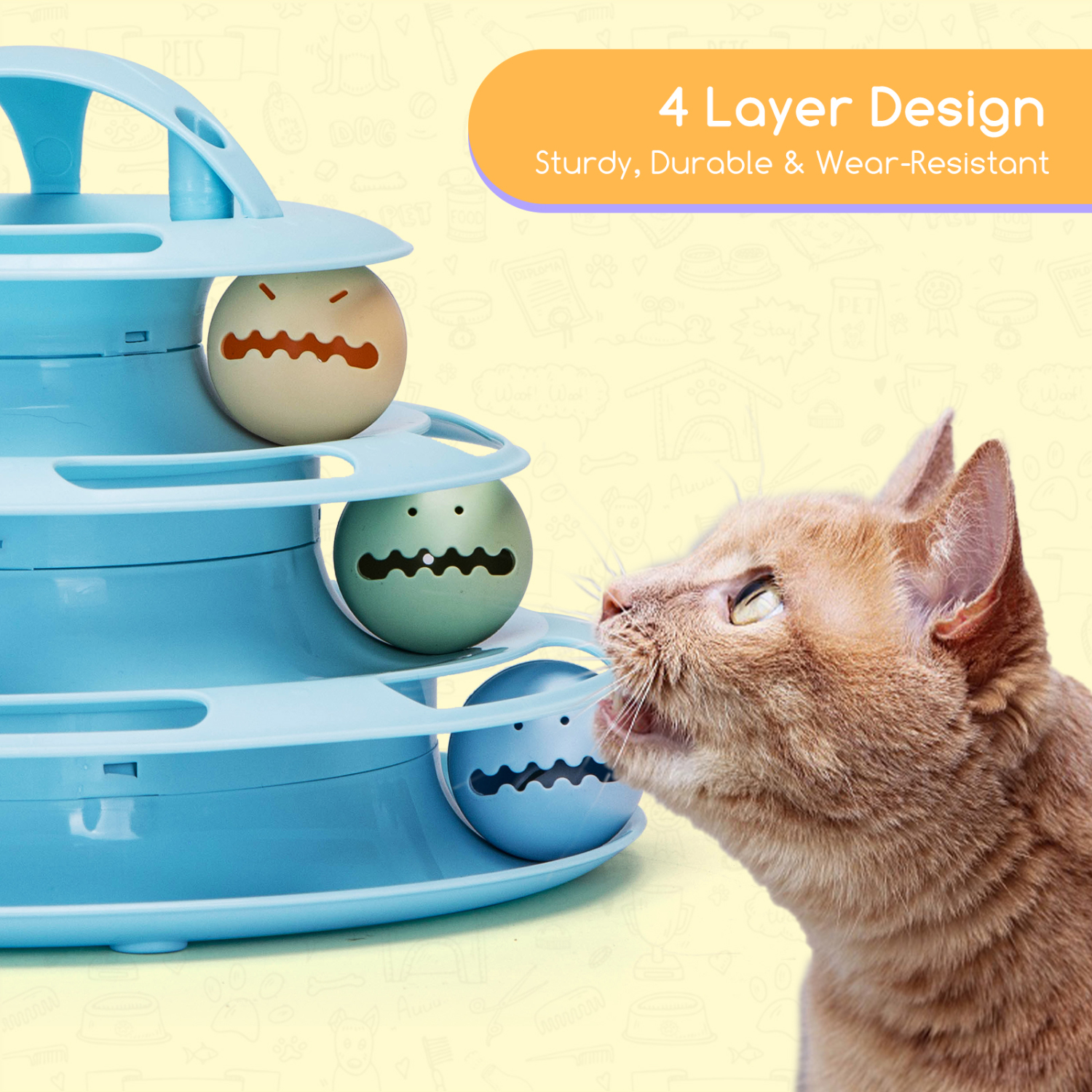 Brinquedo para Gatos Nobleza, Torre Interativa com 4 Bolas e 3 Níveis, Torre Interativa para Gatos