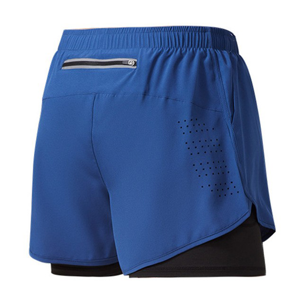 (Gr. M) Sport Shorts Kurze Hose mit Versteckter Tasche - Blau / Schwarz