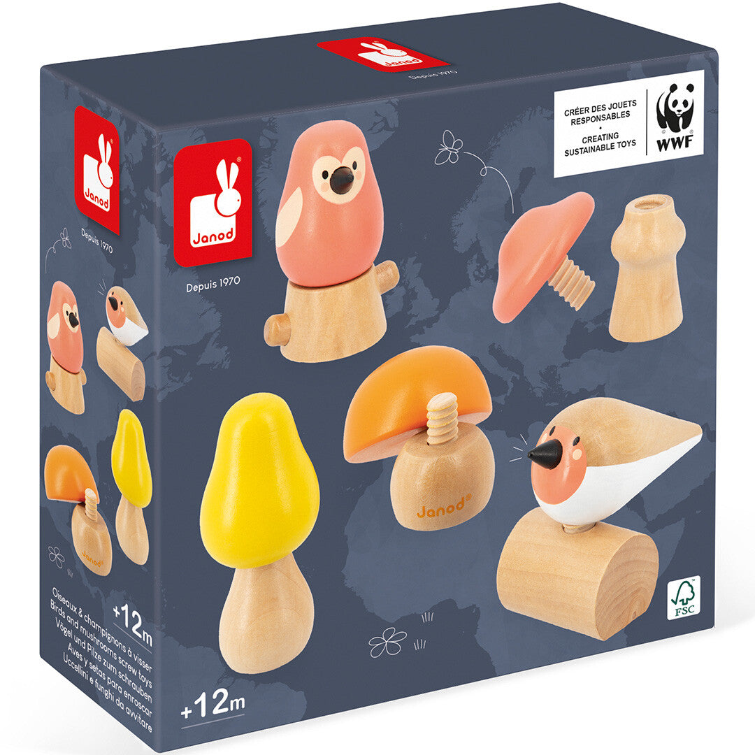 Janod wwf ik leer schroeven - vogels en paddenstoelen