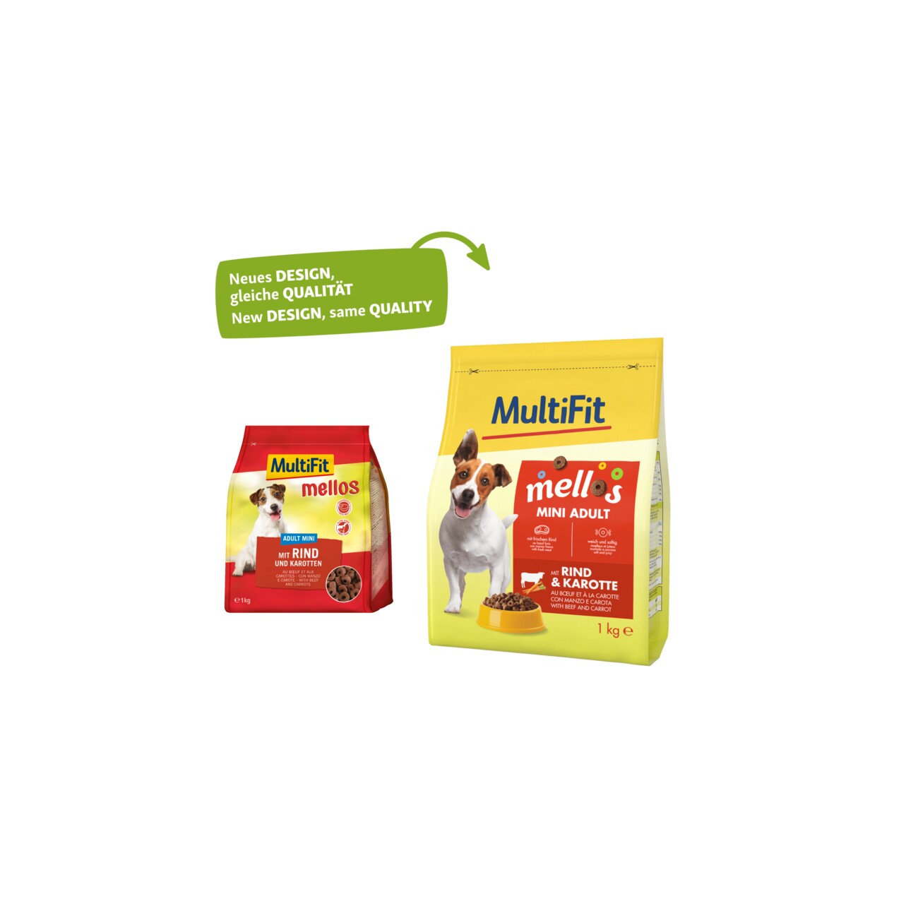 MultiFit Mellos Trockenfutter Hund Adult, Mini, Rind und Karotten 1 kg