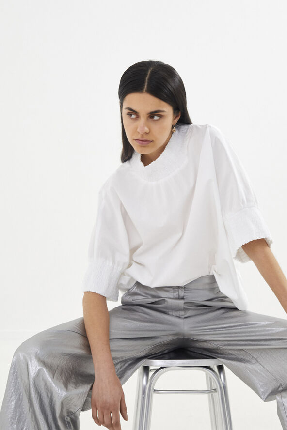 Rabens Saloner Poplin shirring blouse - Oona White