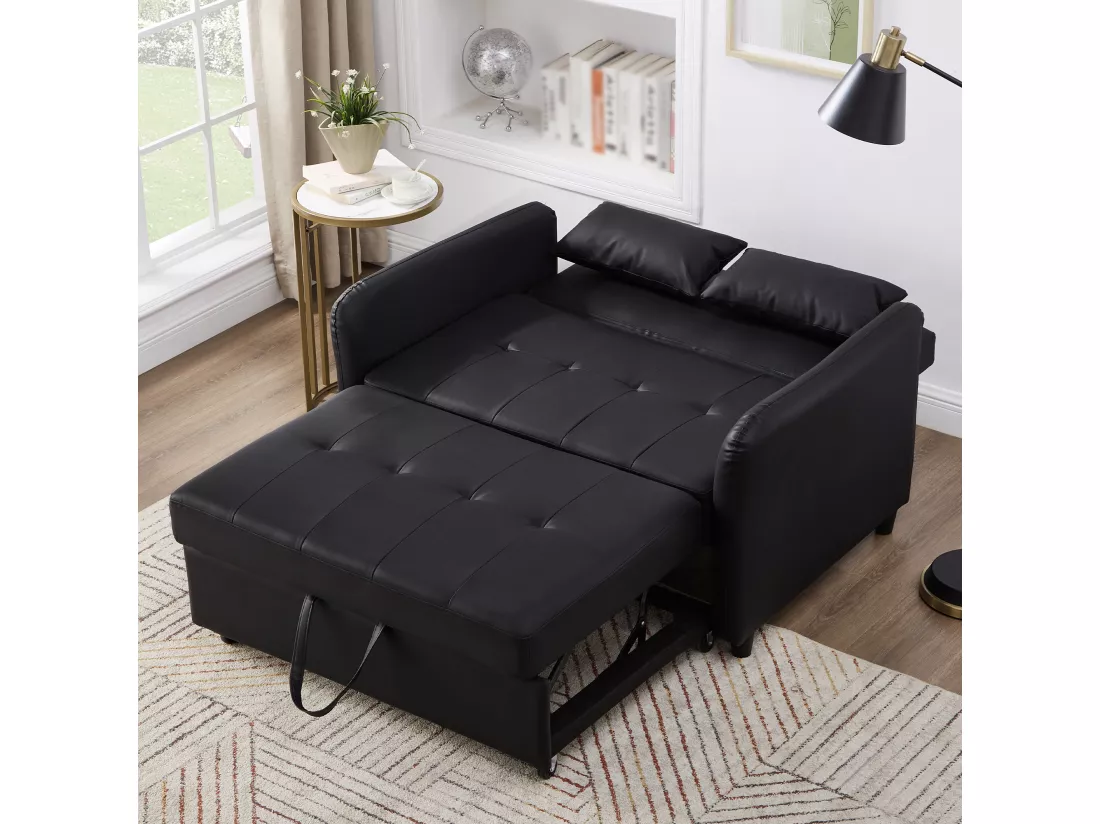 Canapé multifonctionnel 122x83x82cm - avec fonction couchage - canapé-lit double escamotable - dossier réglable sur 3 niveaux - matériau PU imperméable - noir