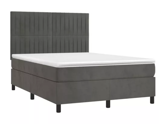 Sommier tapissier matelas et LED Gris foncé 140x190 cm Velours