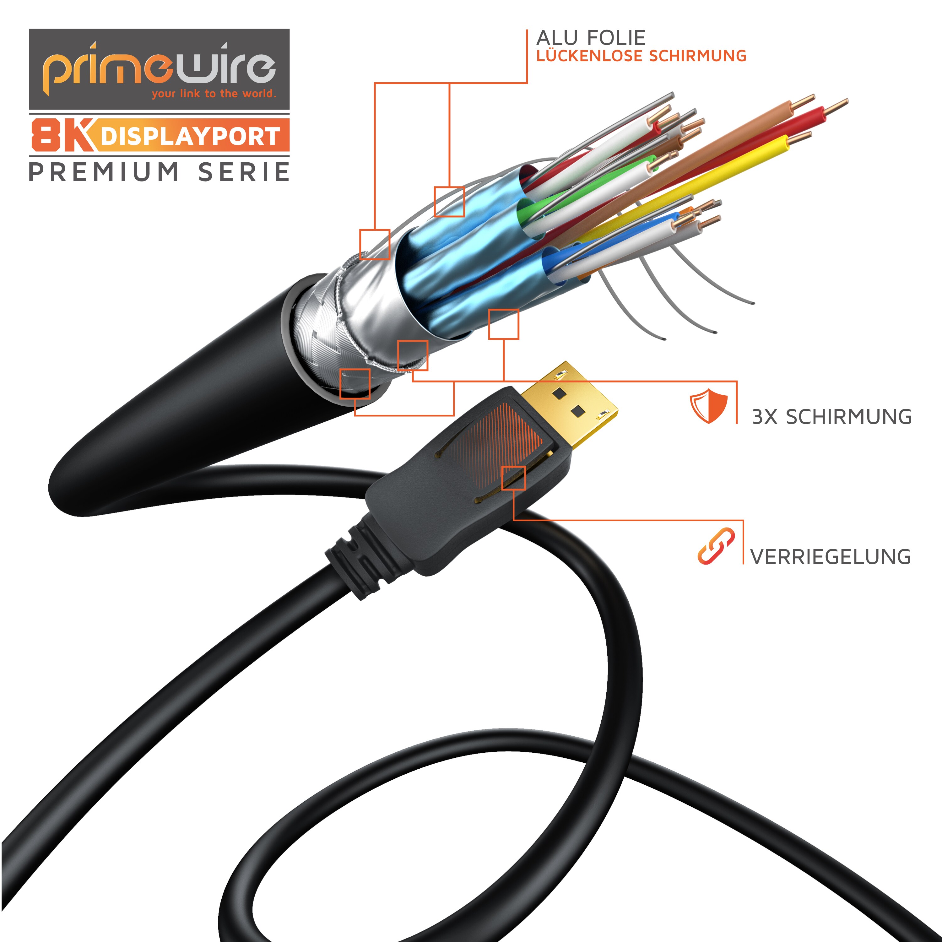 Primewire Premium DisplayPort auf DisplayPort Kabel 8K 7680 x 4320 @ 60 Hz mit DSC - 2m