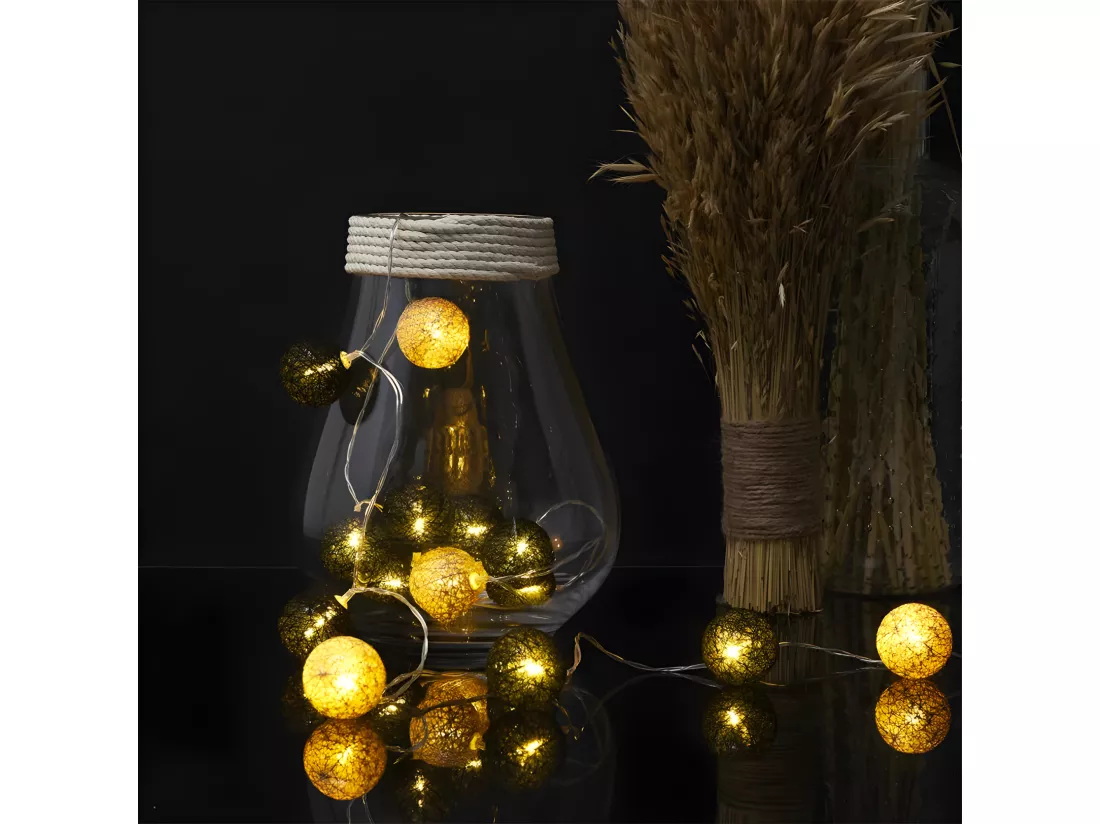 Guirlande Boule Usb 15 Led Noir Dore
