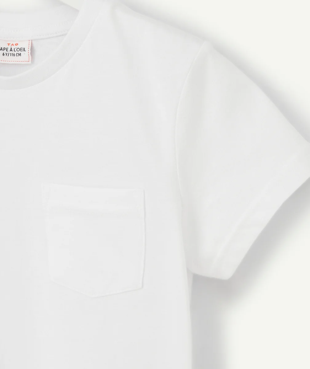 T-SHIRT GARÇON EN COTON BLANC AVEC POCHE