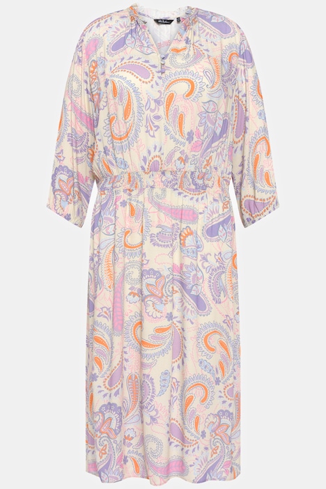 Kleid, Paisley, A-Linie, Stehkragen, 3/4-Arm