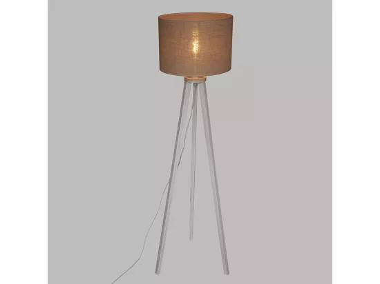 Lampadaire Trepied en Bois blanchi et Abat-jour Beige Lin H 143 cm