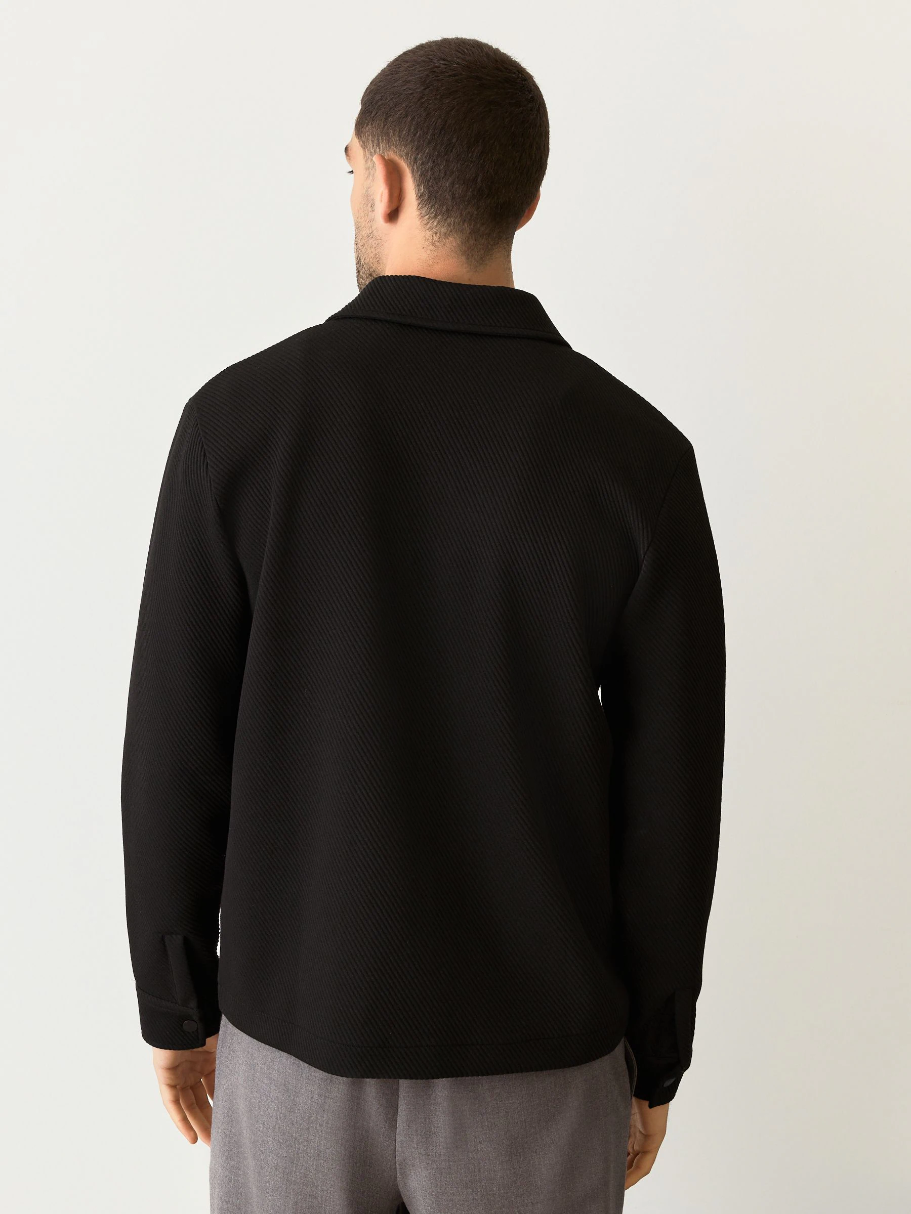 Zwart - Diagonaal structuur Jersey Overshirt