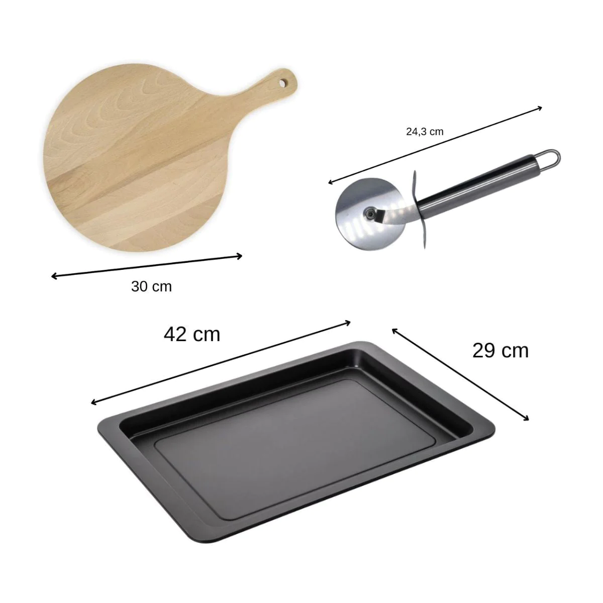 Ensemble pour pizza avec une plaque de cuisson four, 4 planches à pizz