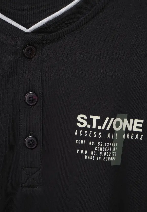 Henleyshirt mit Brustprint - Black