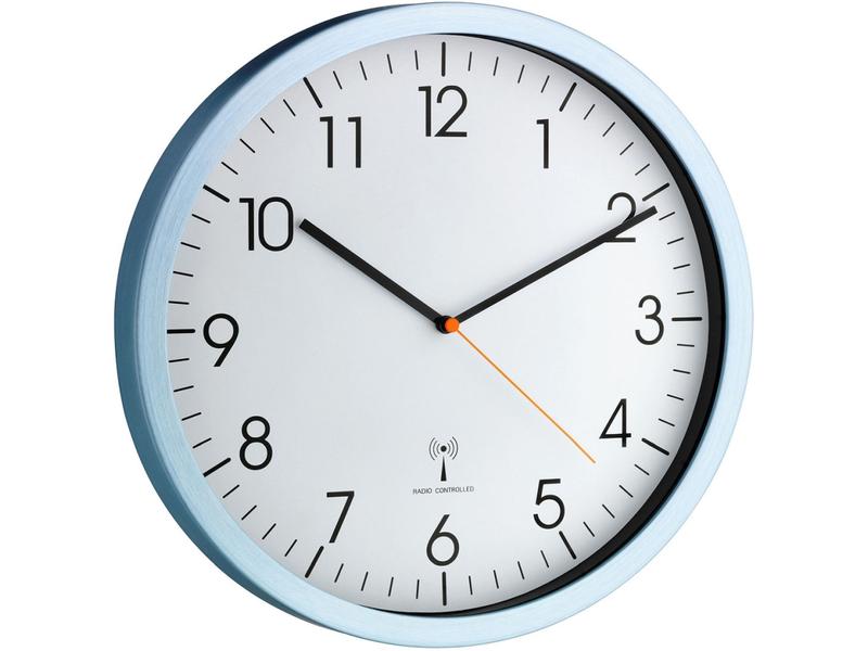 TFA Dostmann Funk-Wanduhr Hellblau, Ø 30.5 cm Analogenuhr mit Sweep-Uhrwerk
